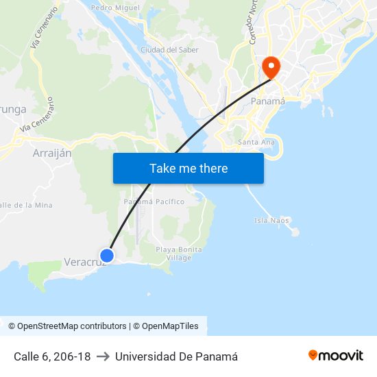 Calle 6, 206-18 to Universidad De Panamá map