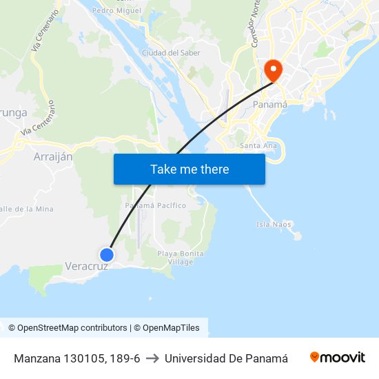 Manzana 130105, 189-6 to Universidad De Panamá map