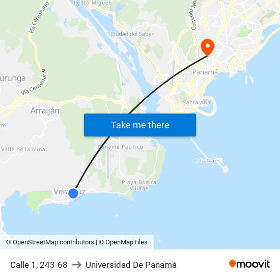 Calle 1, 243-68 to Universidad De Panamá map