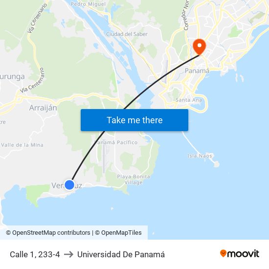 Calle 1, 233-4 to Universidad De Panamá map