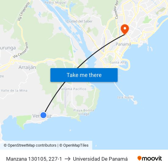 Manzana 130105, 227-1 to Universidad De Panamá map