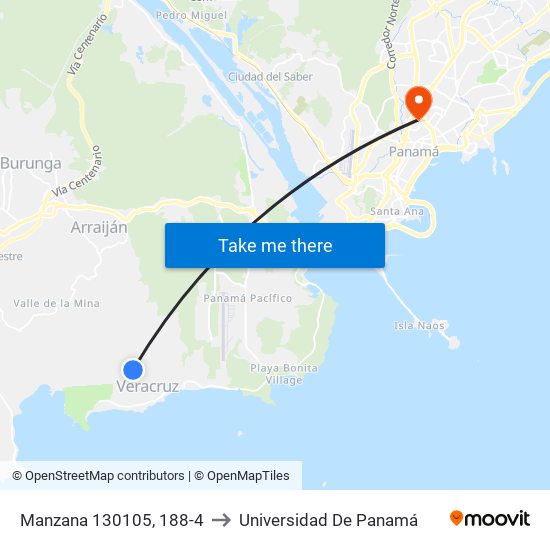 Manzana 130105, 188-4 to Universidad De Panamá map