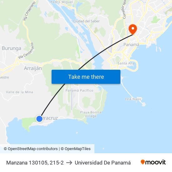 Manzana 130105, 215-2 to Universidad De Panamá map