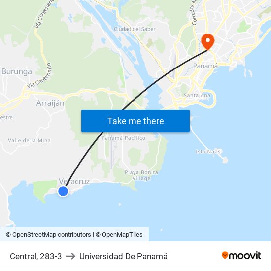 Central, 283-3 to Universidad De Panamá map