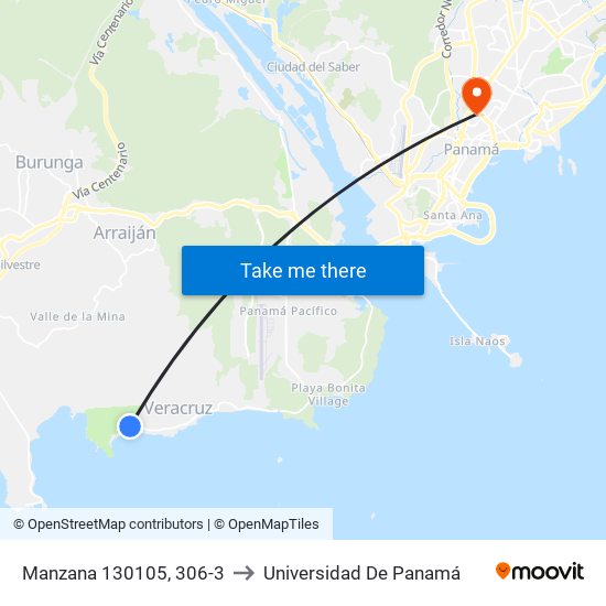 Manzana 130105, 306-3 to Universidad De Panamá map