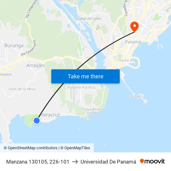 Manzana 130105, 226-101 to Universidad De Panamá map