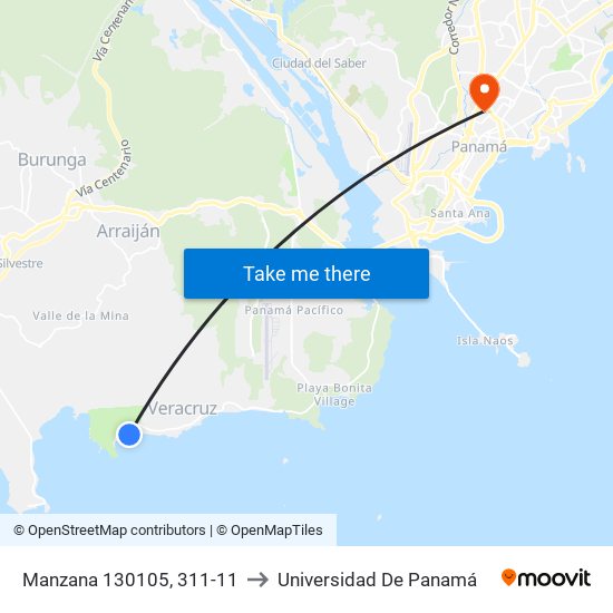 Manzana 130105, 311-11 to Universidad De Panamá map