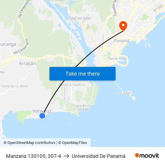 Manzana 130105, 307-4 to Universidad De Panamá map