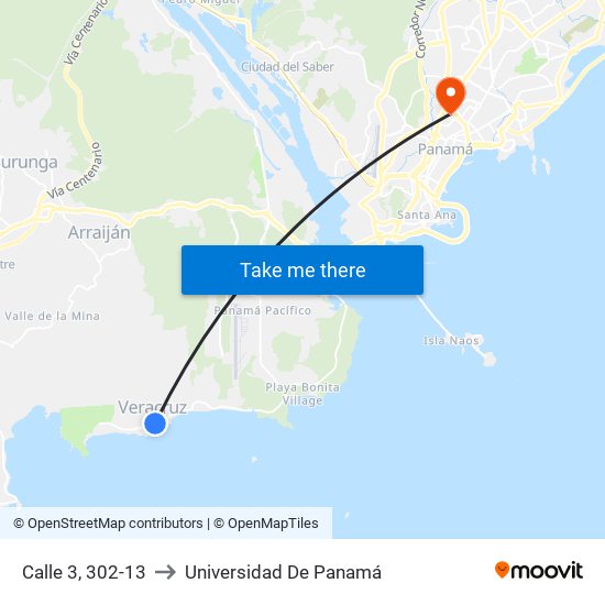 Calle 3, 302-13 to Universidad De Panamá map