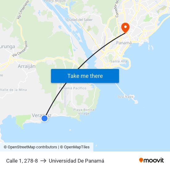 Calle 1, 278-8 to Universidad De Panamá map