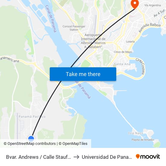 Bvar. Andrews / Calle Stauffer to Universidad De Panamá map