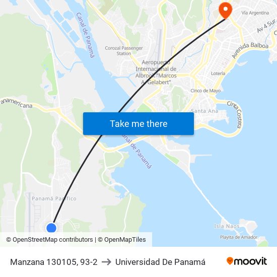 Manzana 130105, 93-2 to Universidad De Panamá map