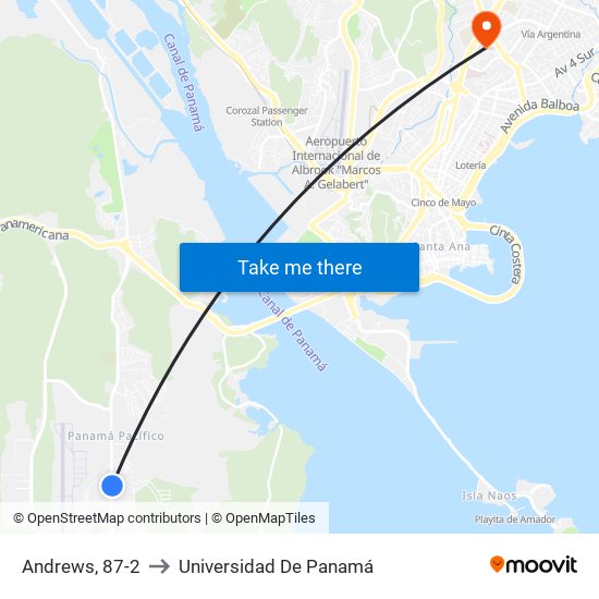 Andrews, 87-2 to Universidad De Panamá map