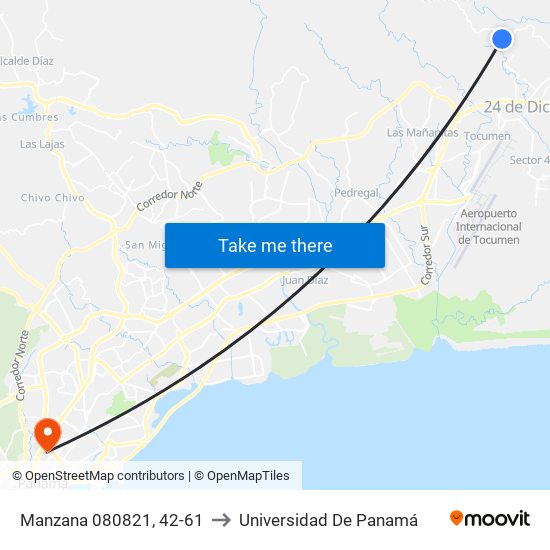 Manzana 080821, 42-61 to Universidad De Panamá map