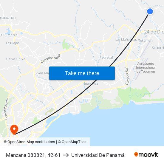 Manzana 080821, 42-61 to Universidad De Panamá map