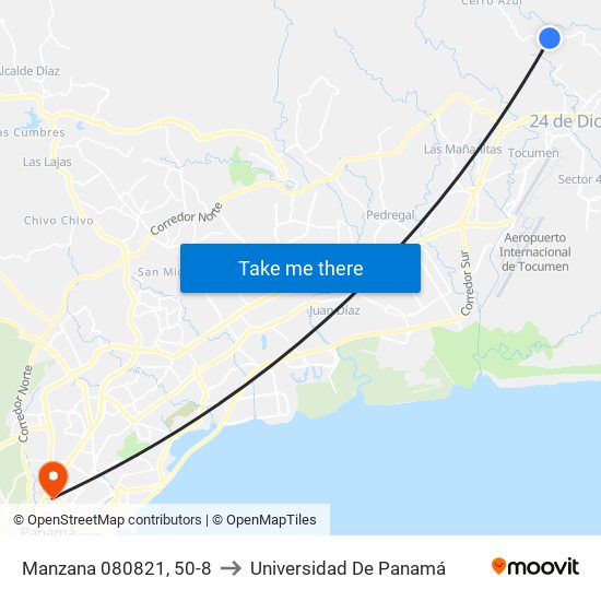 Manzana 080821, 50-8 to Universidad De Panamá map