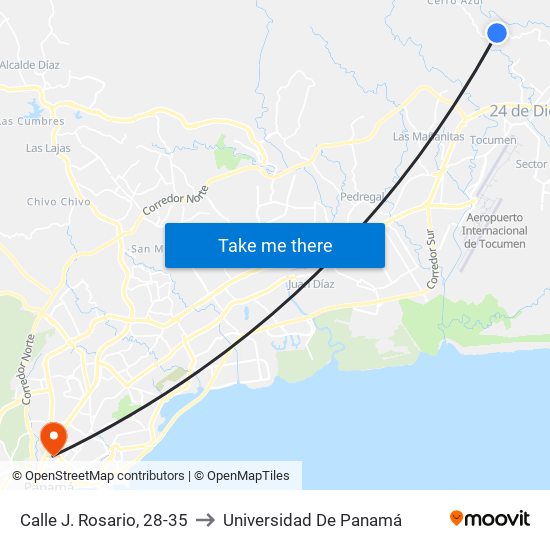 Calle J. Rosario, 28-35 to Universidad De Panamá map