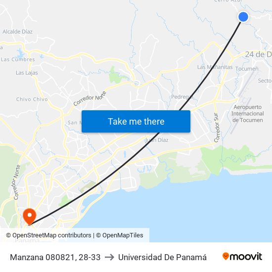 Manzana 080821, 28-33 to Universidad De Panamá map