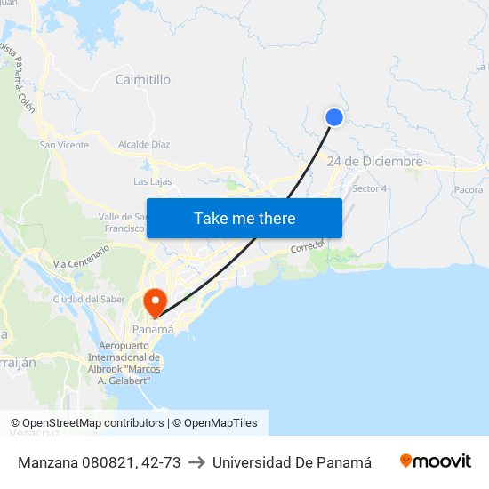 Manzana 080821, 42-73 to Universidad De Panamá map