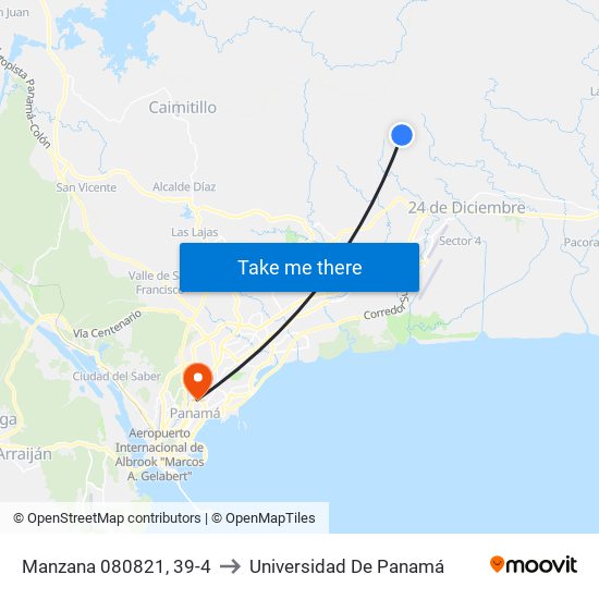 Manzana 080821, 39-4 to Universidad De Panamá map