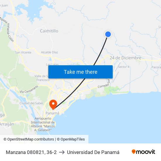 Manzana 080821, 36-2 to Universidad De Panamá map