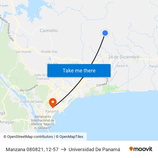 Manzana 080821, 12-57 to Universidad De Panamá map