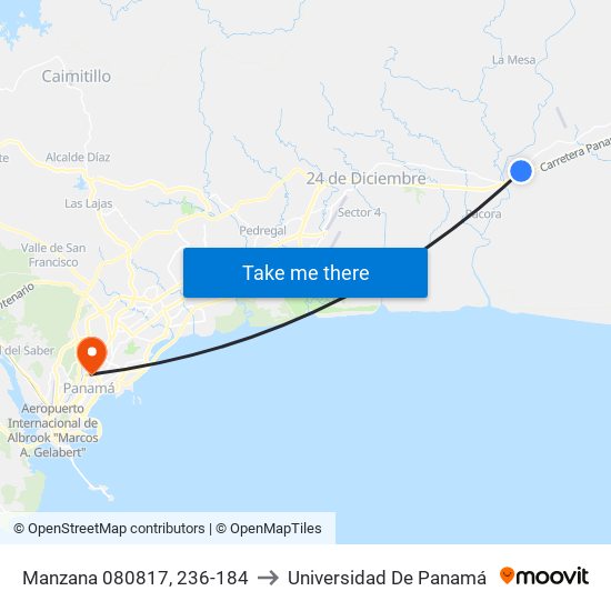 Manzana 080817, 236-184 to Universidad De Panamá map