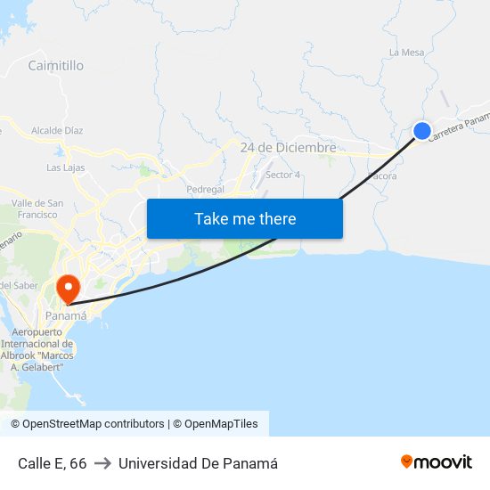 Calle E, 66 to Universidad De Panamá map