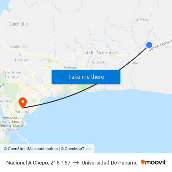 Nacional A Chepo, 215-167 to Universidad De Panamá map