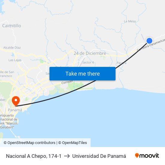 Nacional A Chepo, 174-1 to Universidad De Panamá map