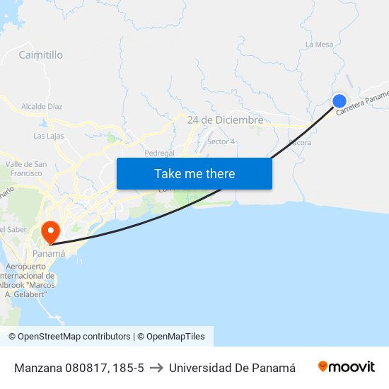 Manzana 080817, 185-5 to Universidad De Panamá map