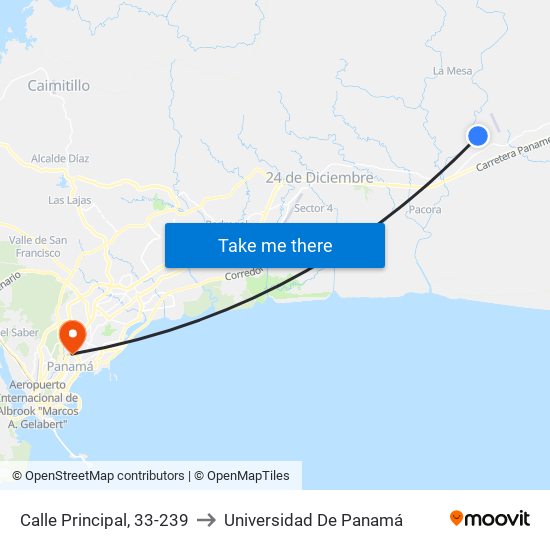 Calle Principal, 33-239 to Universidad De Panamá map