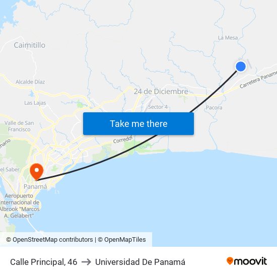 Calle Principal, 46 to Universidad De Panamá map