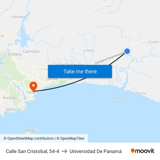 Calle San Cristobal, 54-4 to Universidad De Panamá map