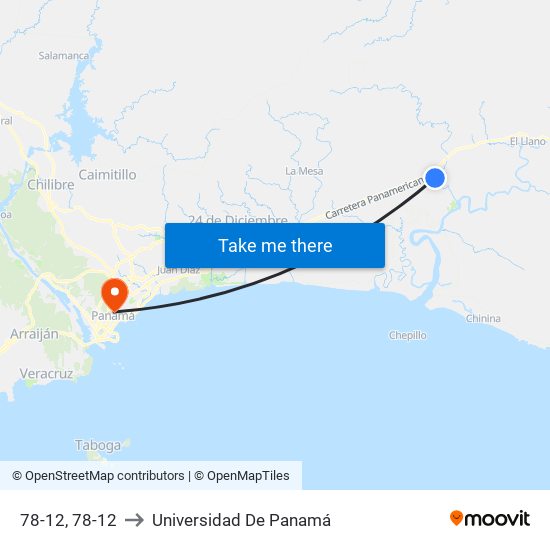 78-12, 78-12 to Universidad De Panamá map