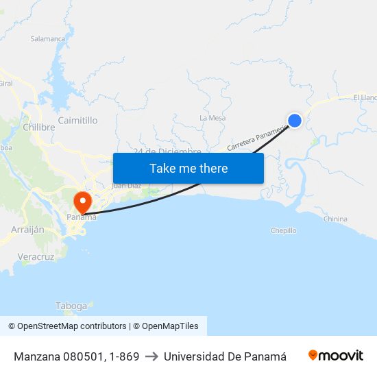 Manzana 080501, 1-869 to Universidad De Panamá map
