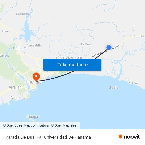 Parada De Bus to Universidad De Panamá map