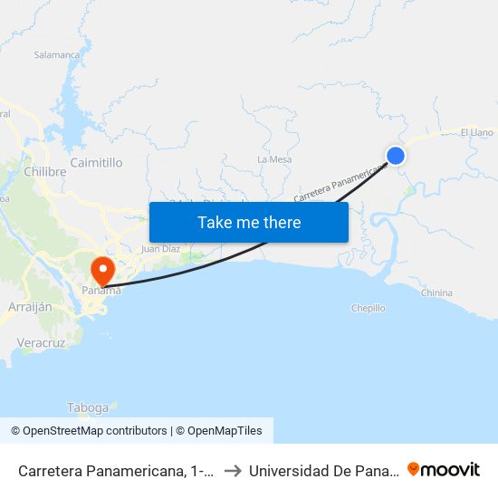 Carretera Panamericana, 1-890 to Universidad De Panamá map