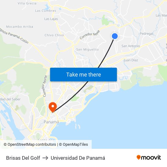 Brisas Del Golf to Universidad De Panamá map