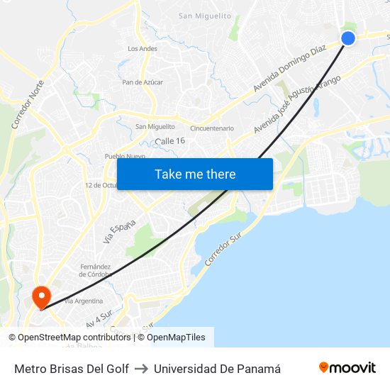 Metro Brisas Del Golf to Universidad De Panamá map