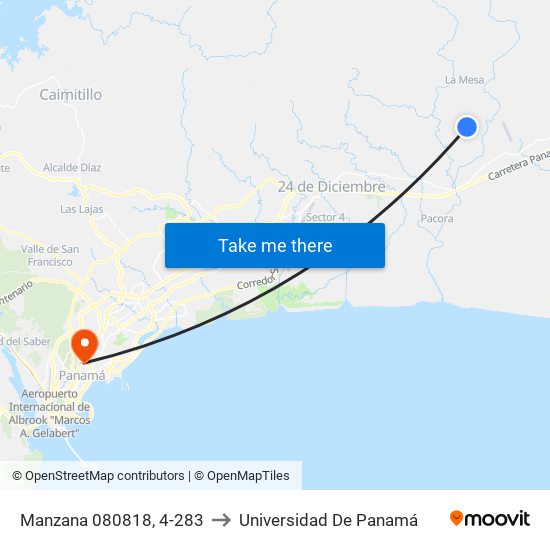 Manzana 080818, 4-283 to Universidad De Panamá map