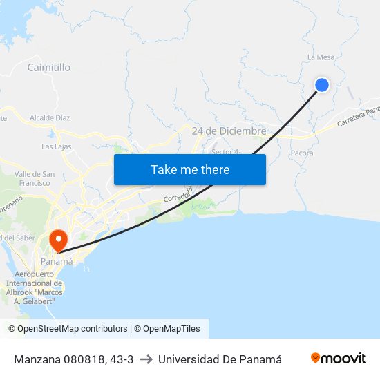 Manzana 080818, 43-3 to Universidad De Panamá map