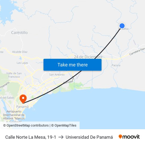 Calle Norte La Mesa, 19-1 to Universidad De Panamá map
