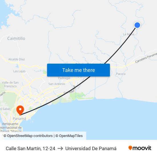 Calle San Martín, 12-24 to Universidad De Panamá map