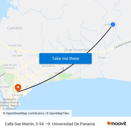 Calle San Martín, 3-54 to Universidad De Panamá map