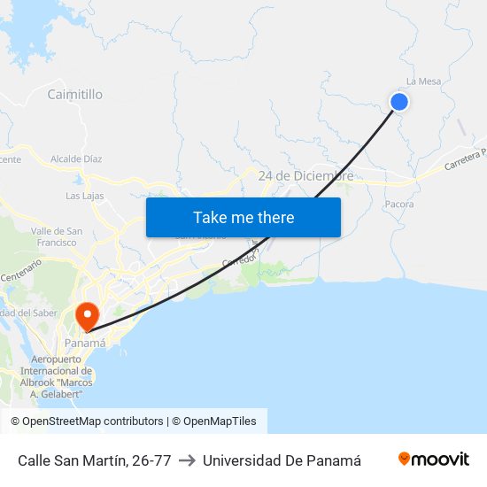 Calle San Martín, 26-77 to Universidad De Panamá map