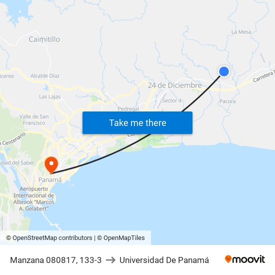 Manzana 080817, 133-3 to Universidad De Panamá map