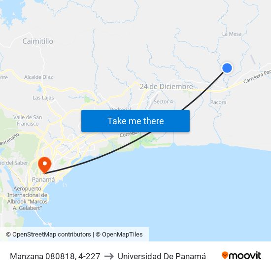 Manzana 080818, 4-227 to Universidad De Panamá map