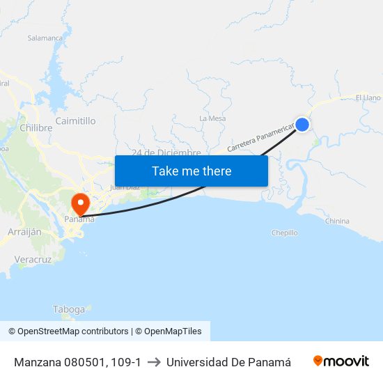 Manzana 080501, 109-1 to Universidad De Panamá map