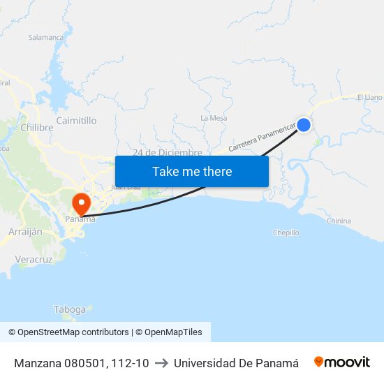 Manzana 080501, 112-10 to Universidad De Panamá map
